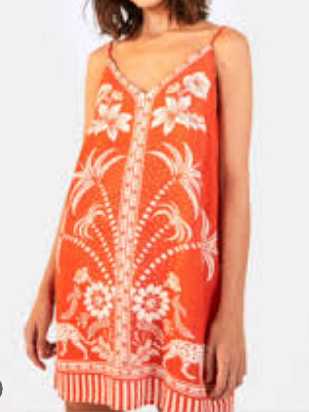 FARM RIO Women's Orange Floral Palm Print Mini Slip Dress  Top Size Large EUC